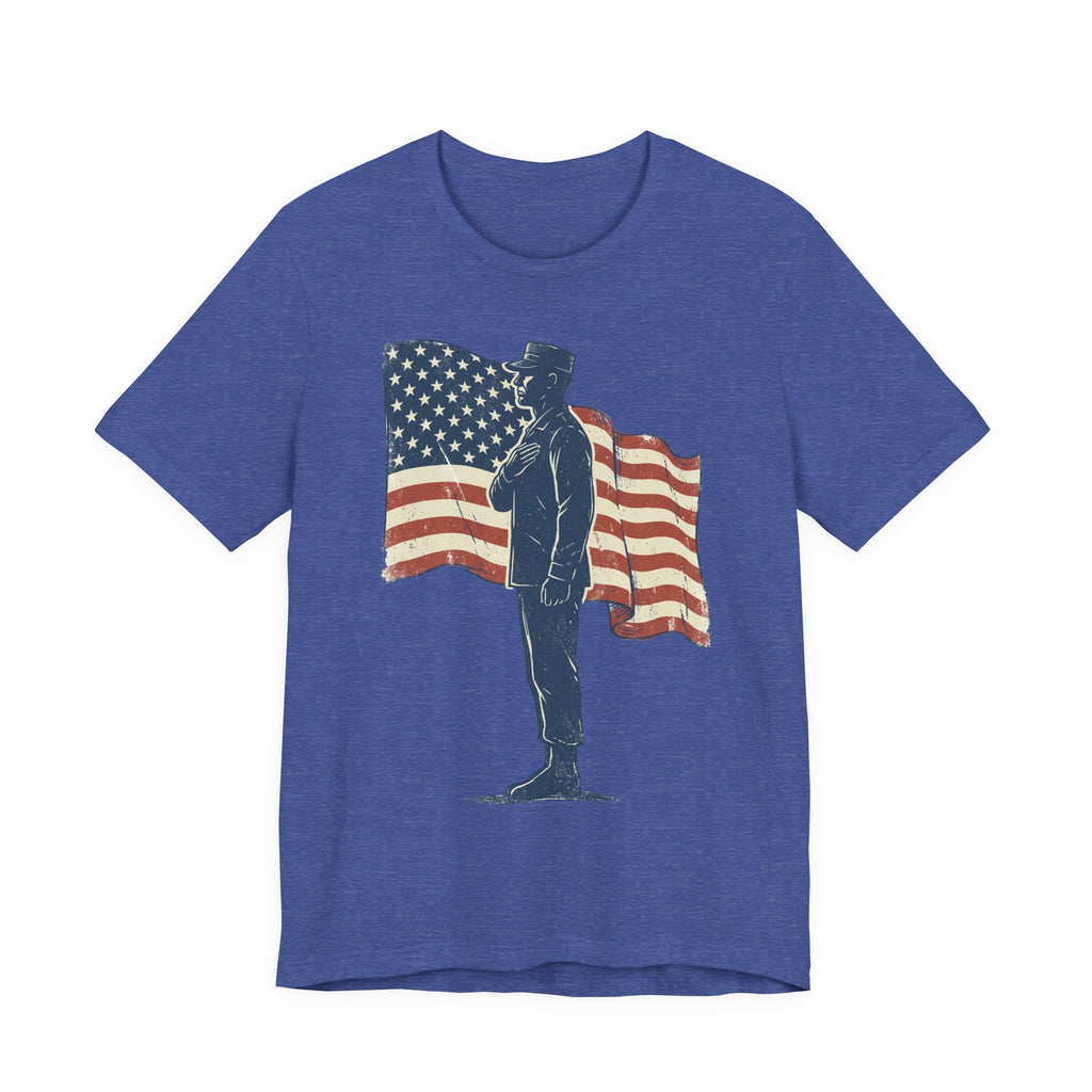Saluting Soldier with American Flag T-Shirt | Patriotic Military Tee