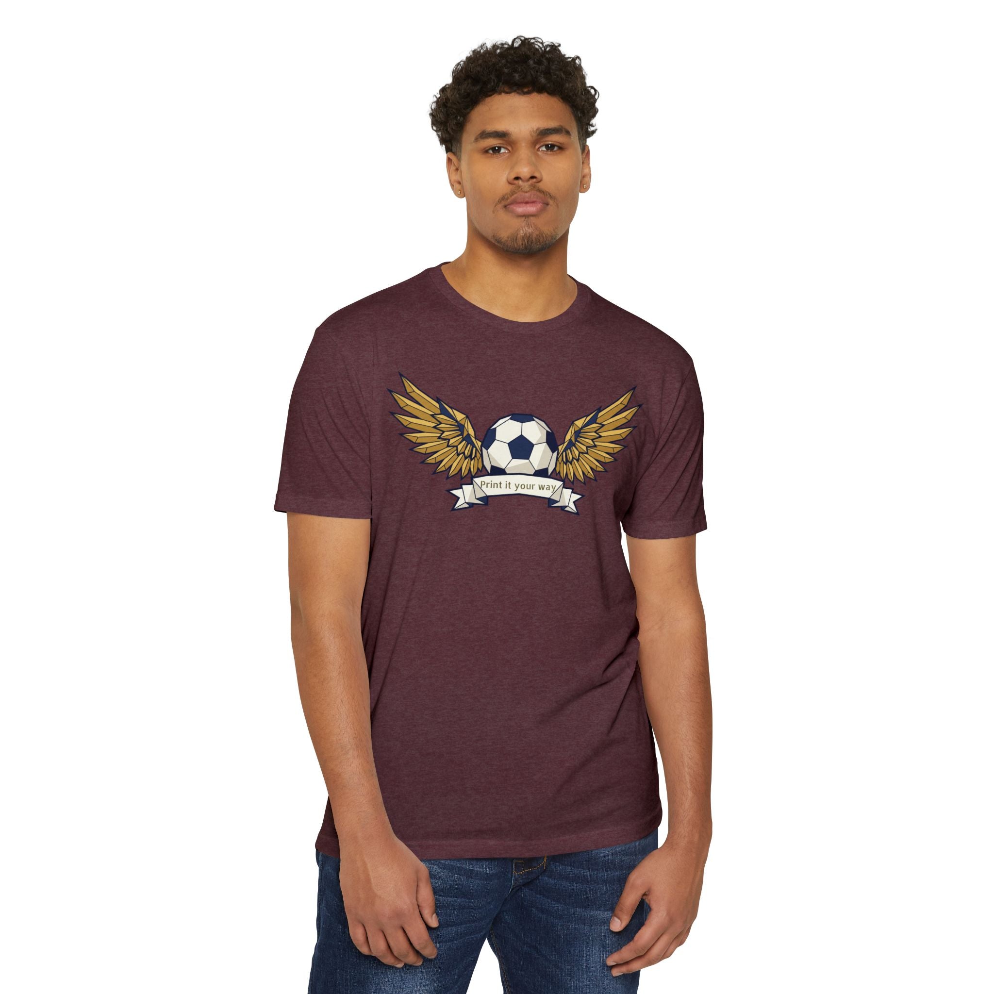 Custom Soccer T-Shirt Personalized Winged Soccer Ball Banner Tee Add Your Name or Team Gift Unisex