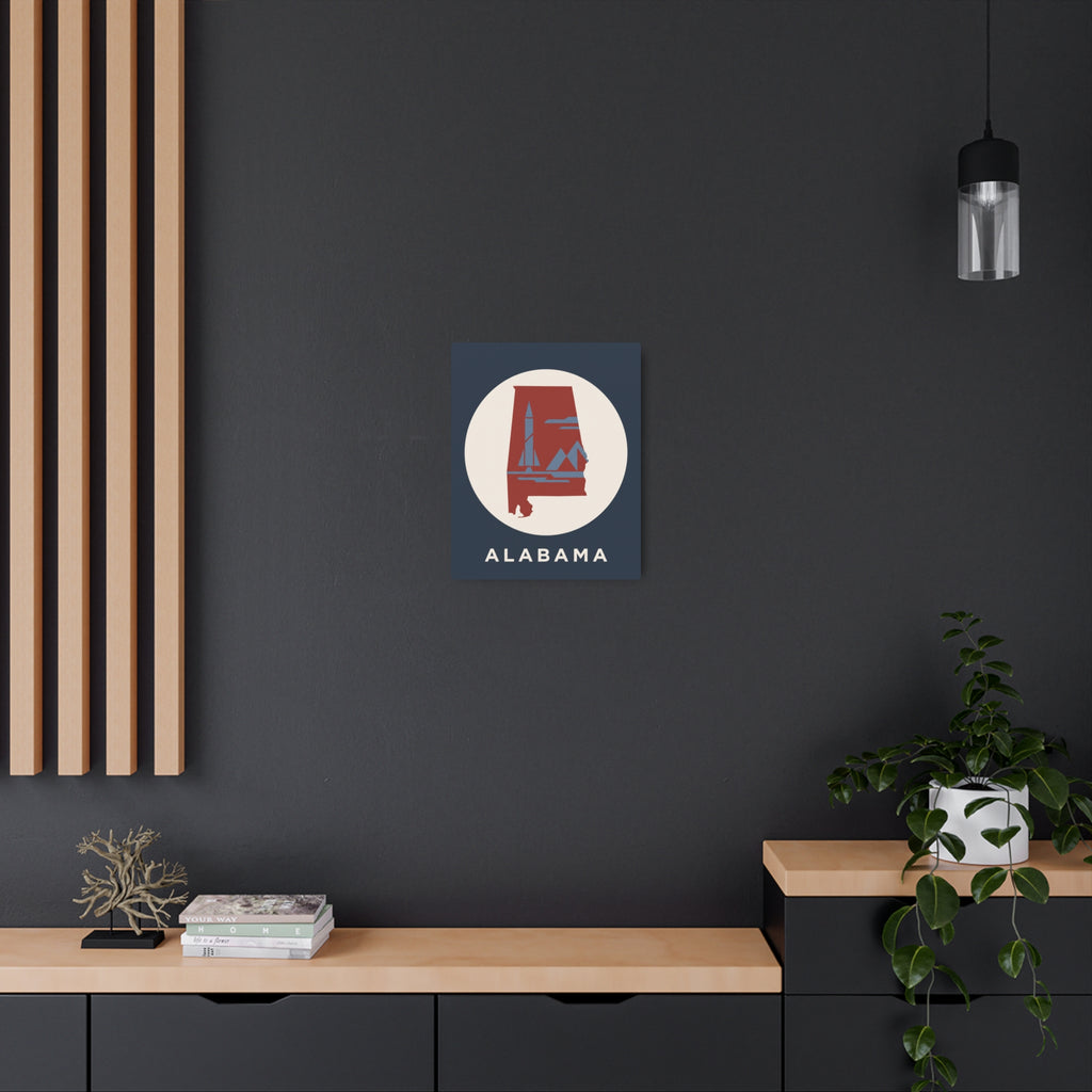 Square metal wall sign with circular Alabama rocket emblem and ALABAMA text