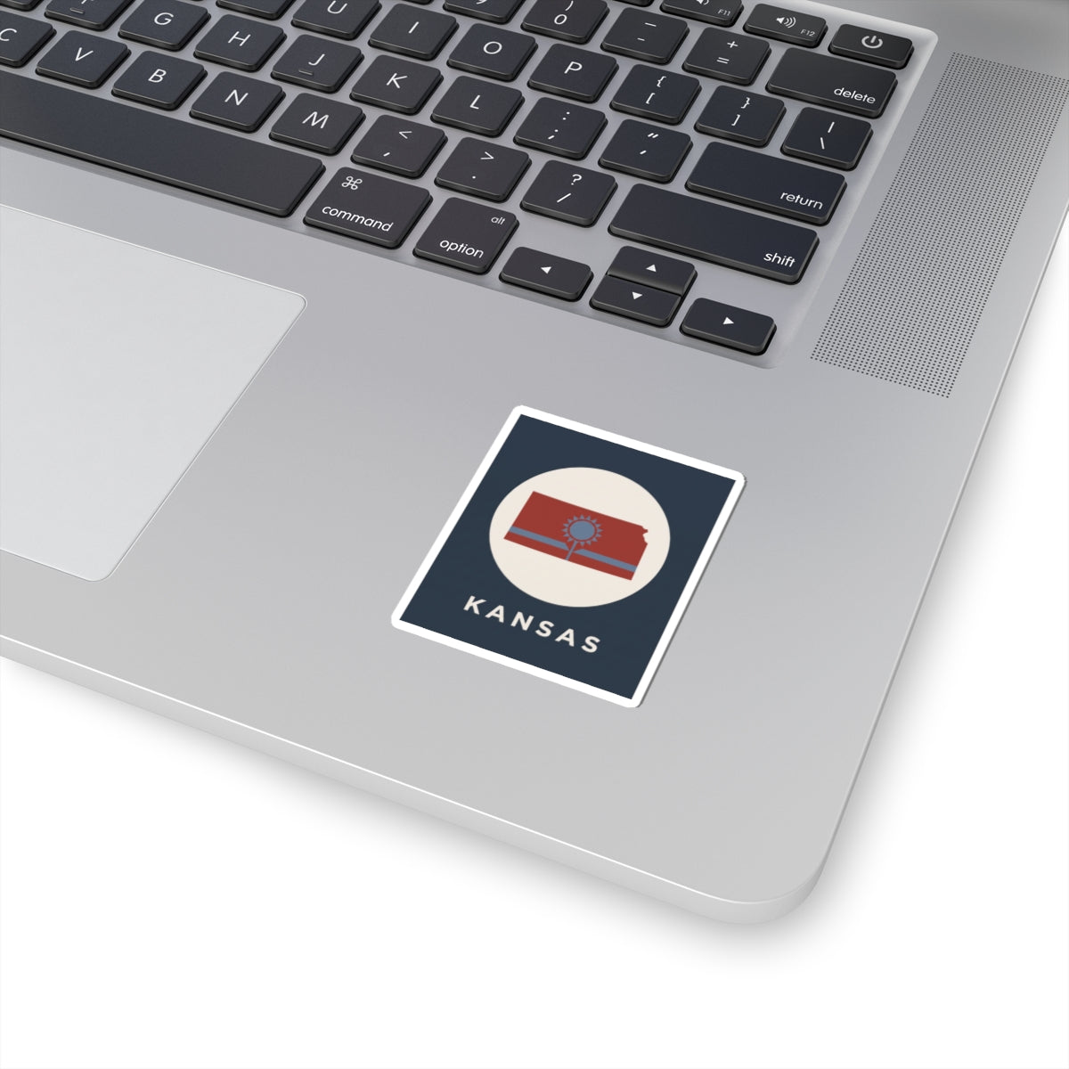 Square Kansas emblem sticker with 'KANSAS' text, kiss-cut vinyl