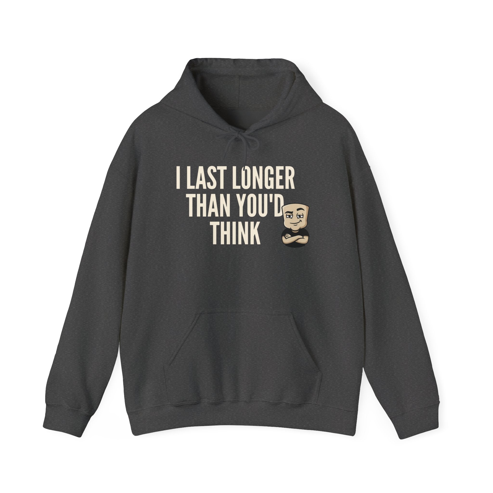 I Last Longer Than You'd Think Hoodie | Funny Adult Humor Beard Guy Graphic Sweatshirt Gift