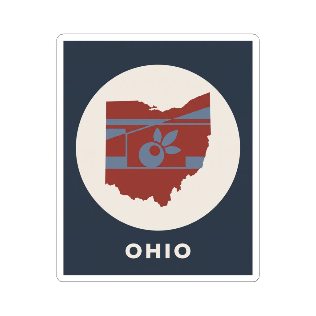 Ohio themed sticker showing state map with apple icon and bold OHIO lettering