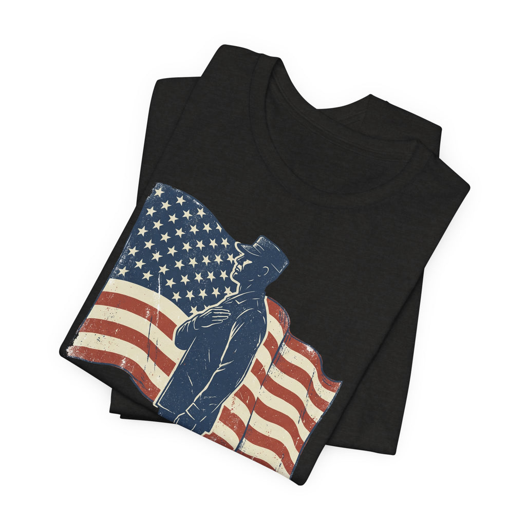 Saluting Soldier with American Flag T-Shirt | Patriotic Military Tee