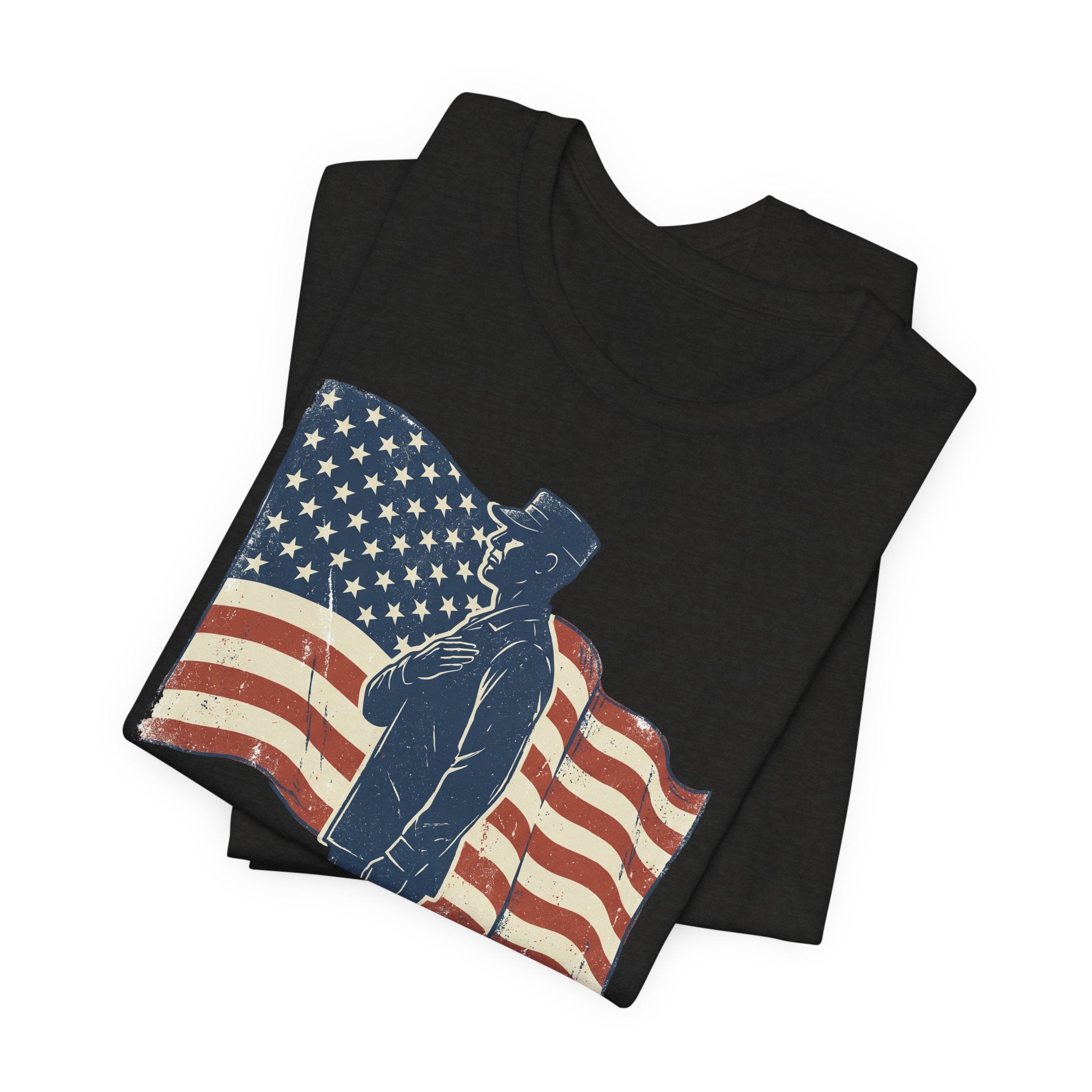 Saluting Soldier with American Flag T-Shirt | Patriotic Military Tee