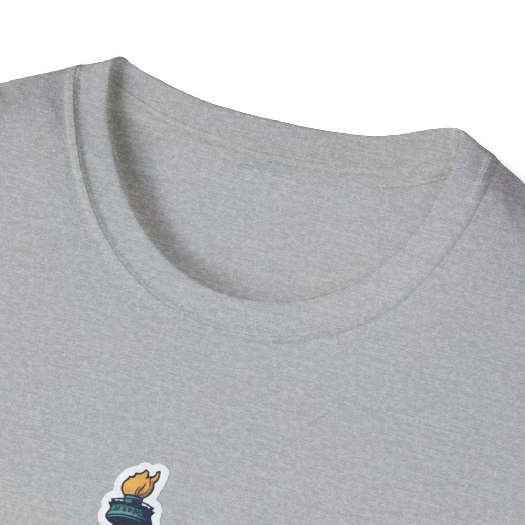 Sport grey T-shirt with round crew neck and small flame skyline graphic