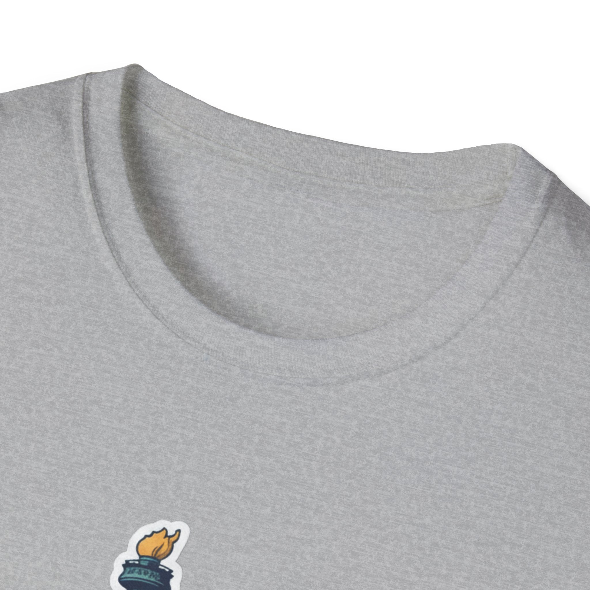 Sport grey T-shirt with round crew neck and small flame skyline graphic