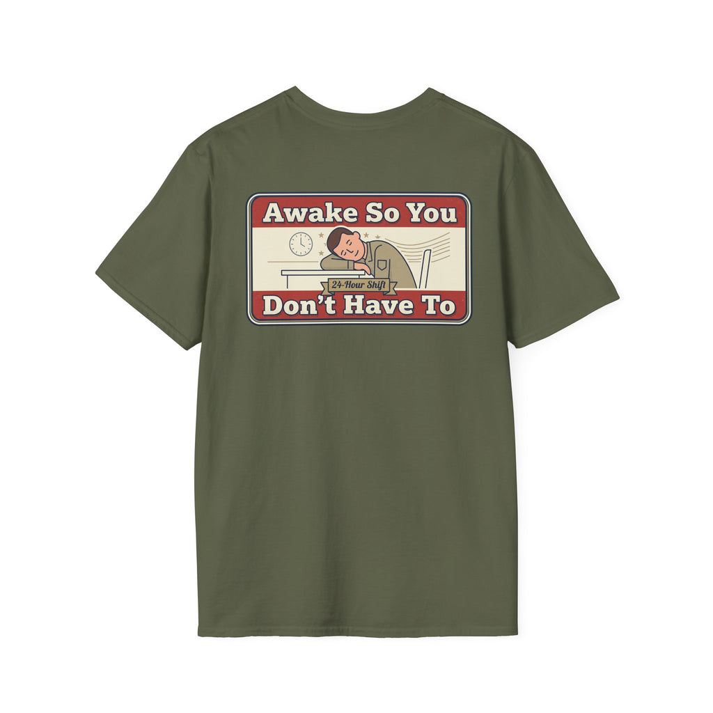 Funny Retired Veteran T-Shirt Humorous Sleeping Desk Graphic Tee with Military Chest Badge for Vets