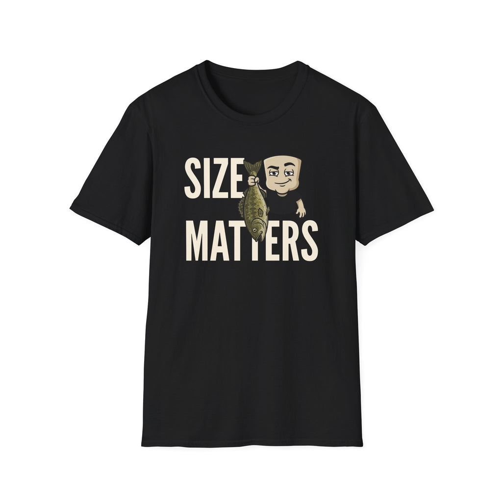 Size Matters T-Shirt, Funny Fishing Tee, Fisherman Angler Gift Shirt, Sarcastic Bass Fishing Humor Tee for Men & Women