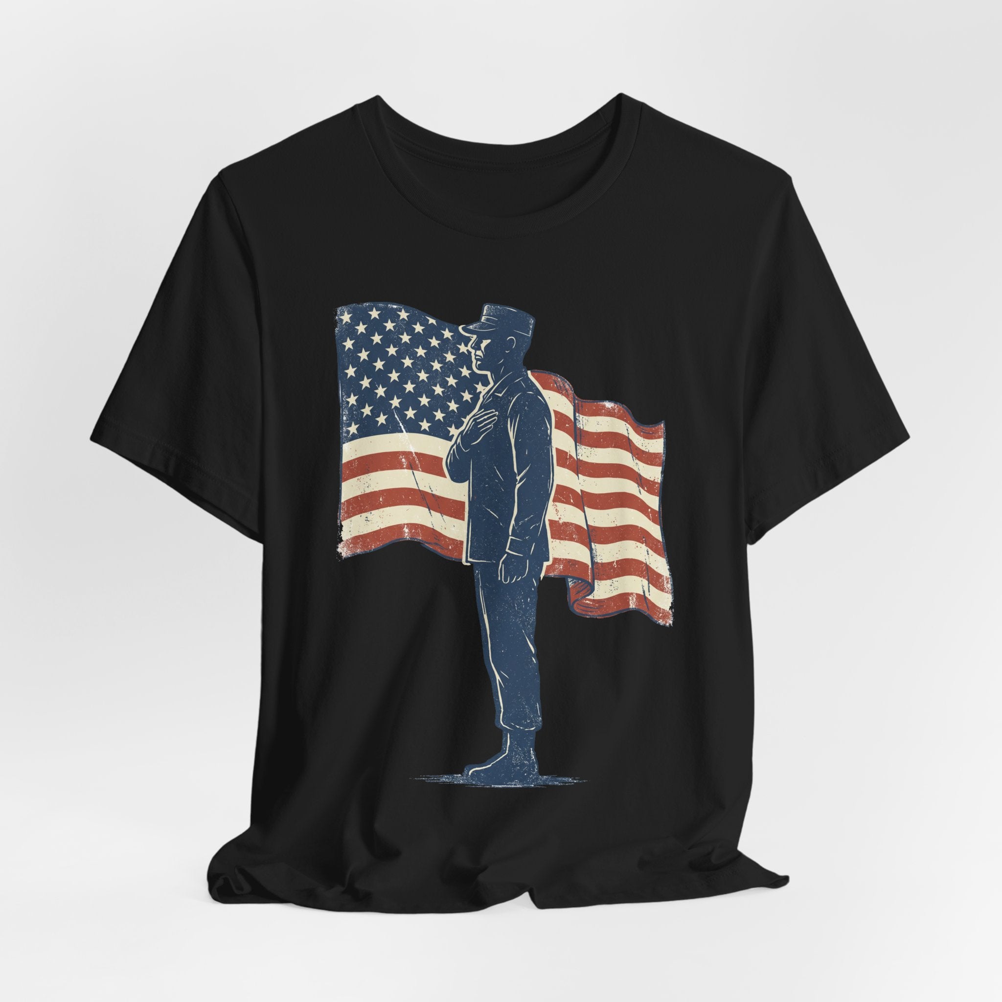 Saluting Soldier with American Flag T-Shirt | Patriotic Military Tee