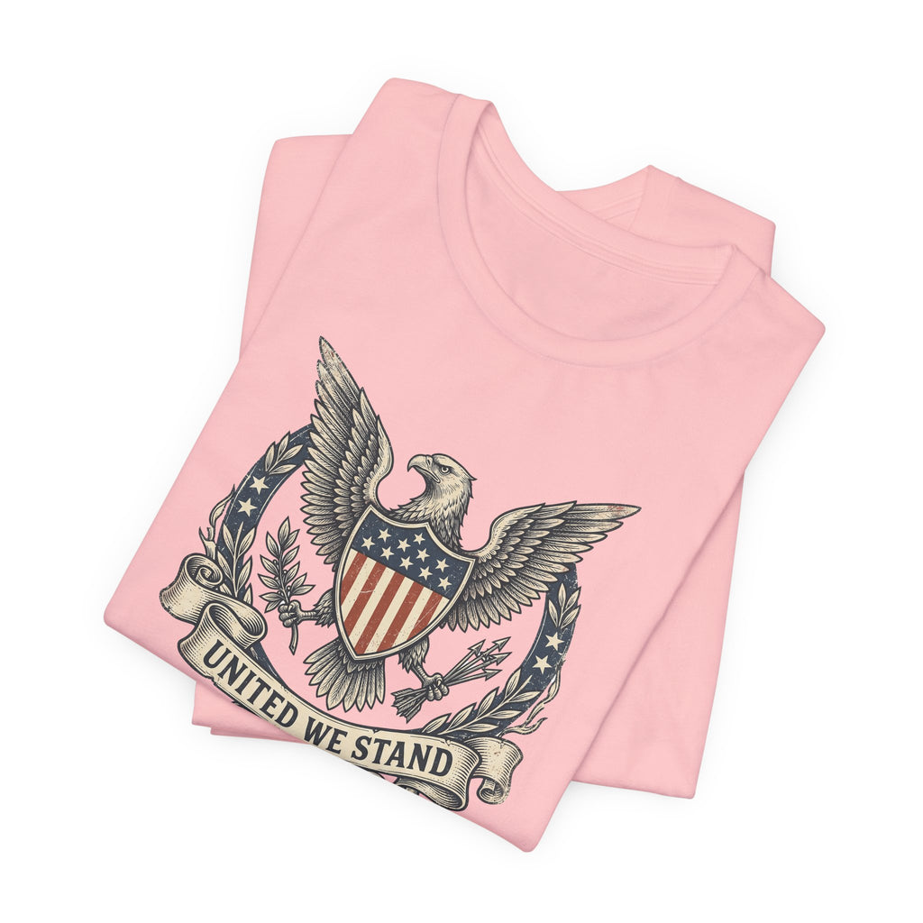 American Eagle Shield United We Stand T-Shirt | Patriotic USA Flag Crest Graphic Tee