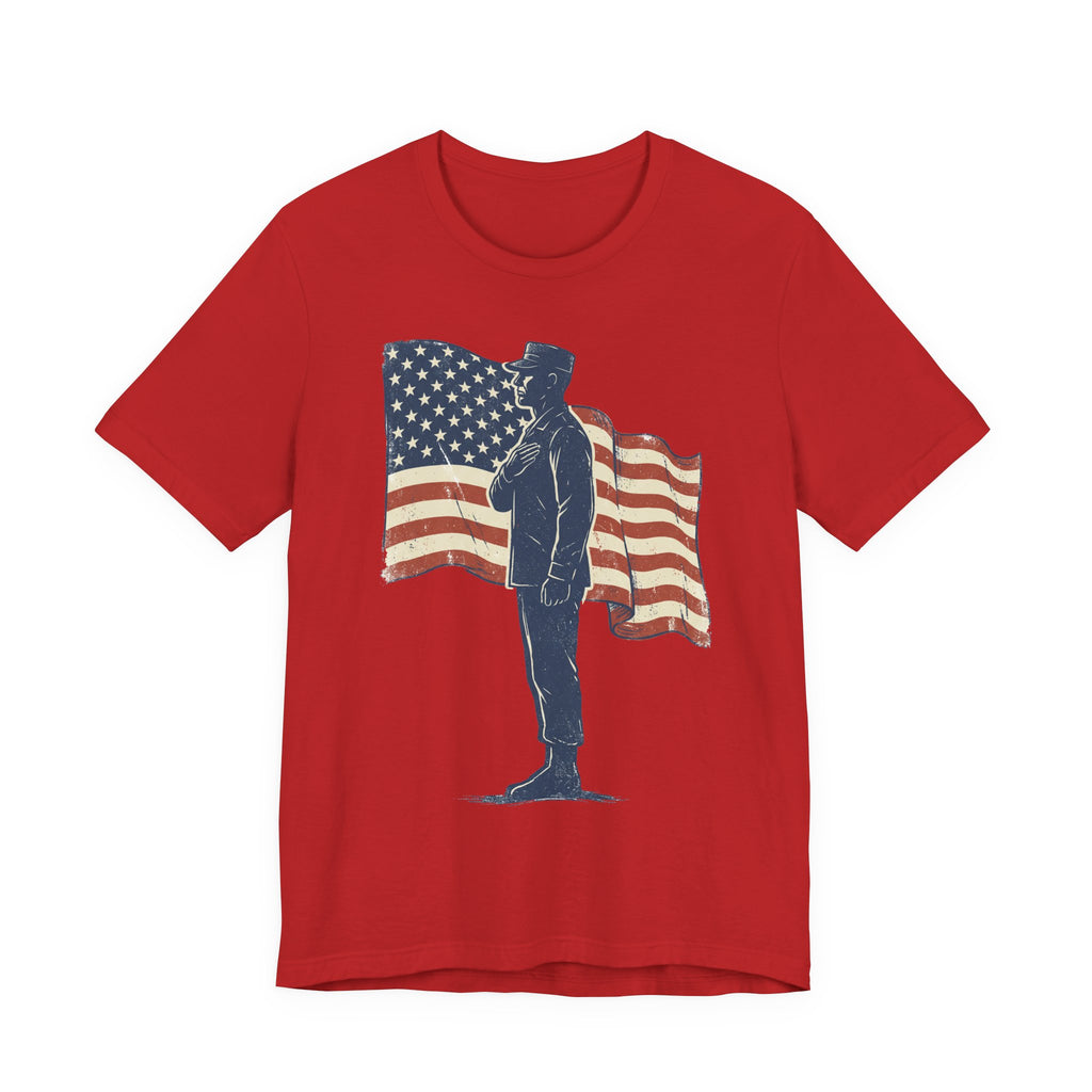 Saluting Soldier with American Flag T-Shirt | Patriotic Military Tee