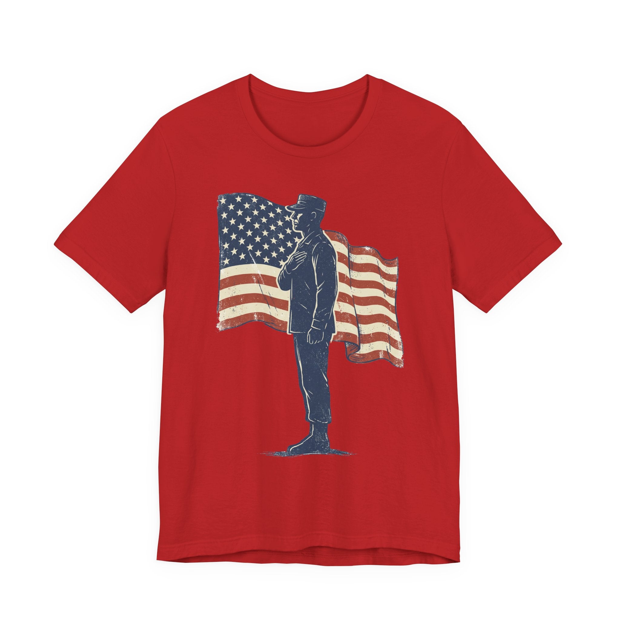 Saluting Soldier with American Flag T-Shirt | Patriotic Military Tee