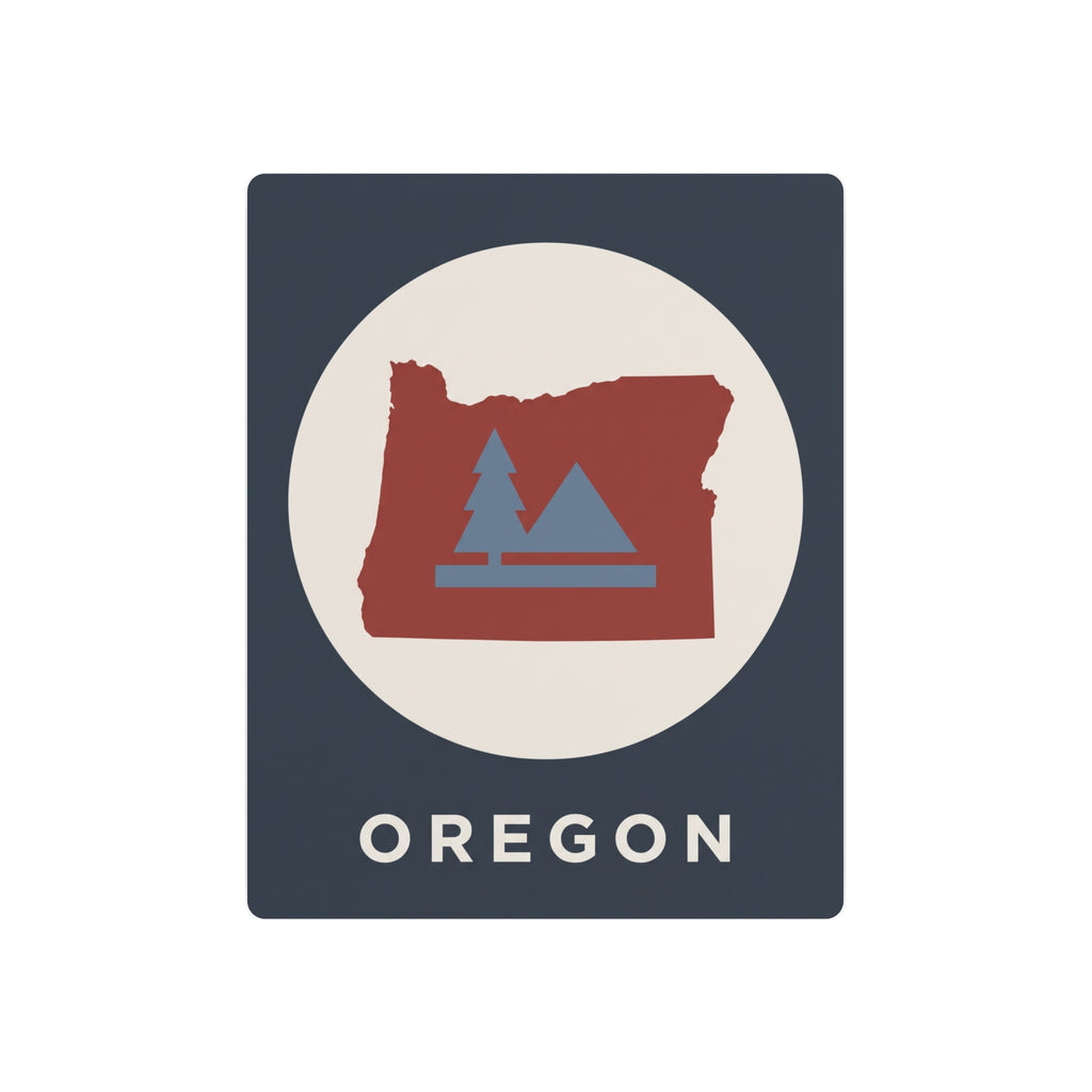 Oregon metal silhouette wall sign with circular tree graphic and “OREGON” text