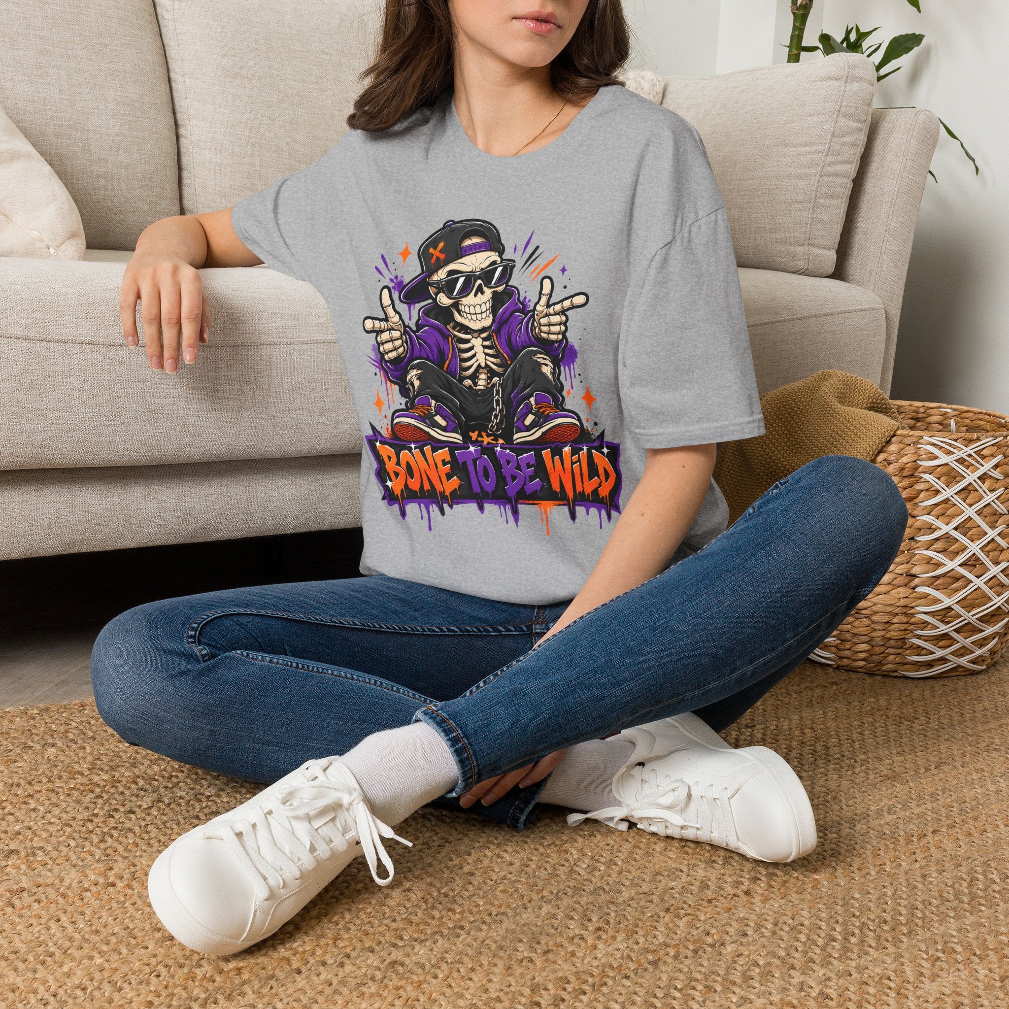 Bone To Be Wild Skeleton DJ T-Shirt | Halloween Skull Graphic Tee | Spooky Music Lover Shirt | Funny Skeleton Gift | Halloween Tee