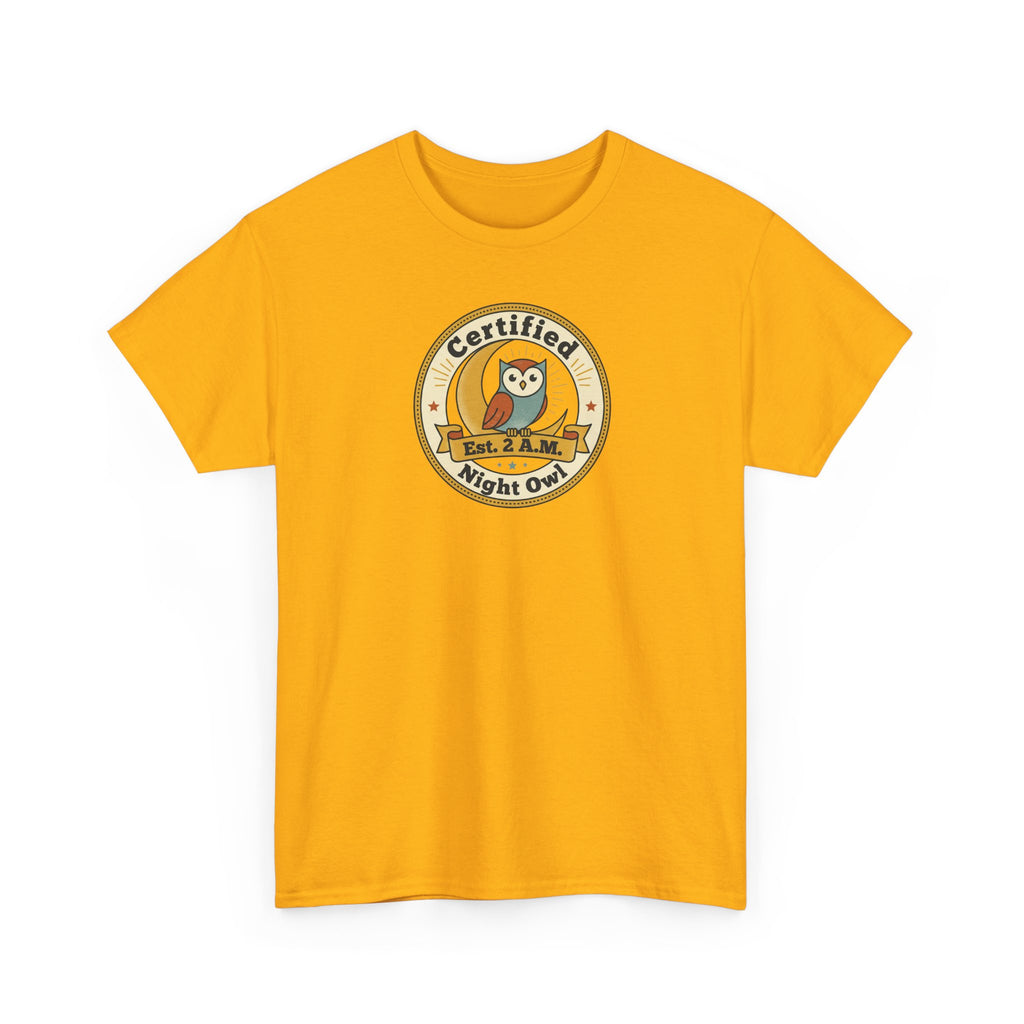 Certified Night Owl T-Shirt | Funny Night Owl Tee | Retro Owl Badge Shirt | Gift for Night Owls