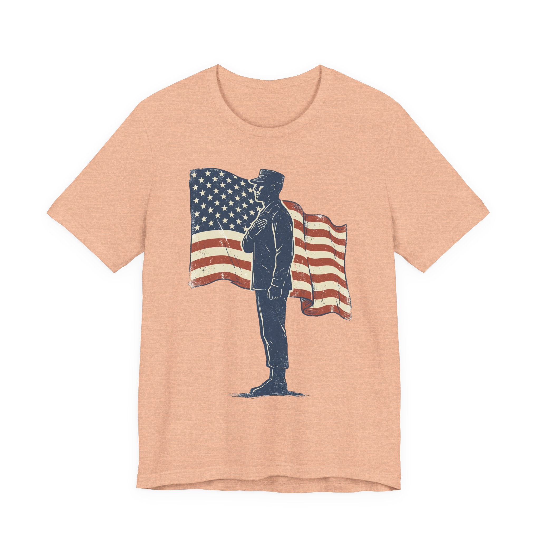 Saluting Soldier with American Flag T-Shirt | Patriotic Military Tee