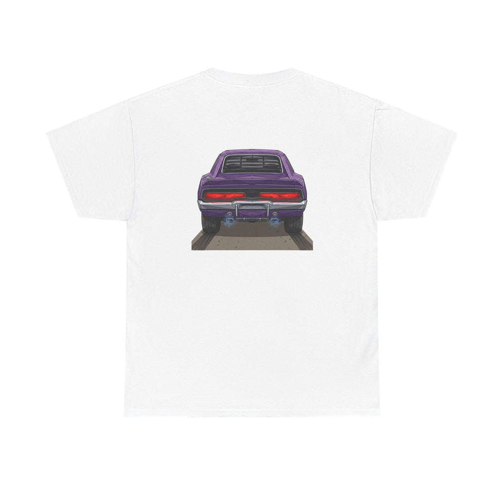 Retro Purple Muscle Car Tee | Front and Back Car Illustration