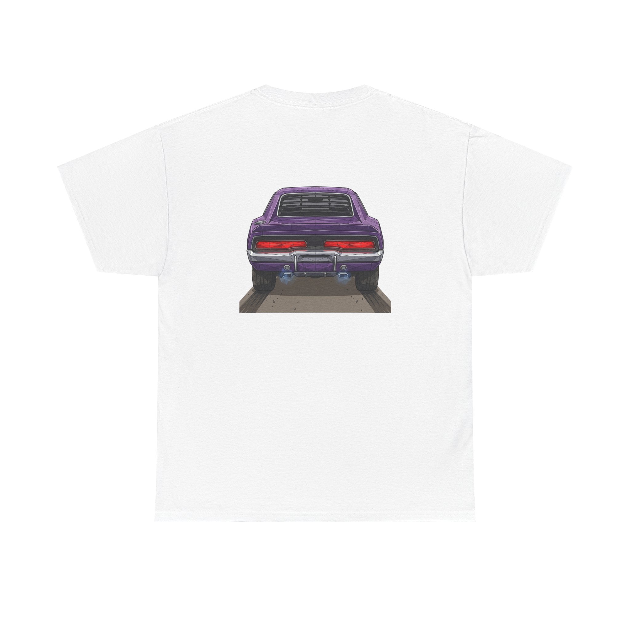 Retro Purple Muscle Car Tee | Front and Back Car Illustration