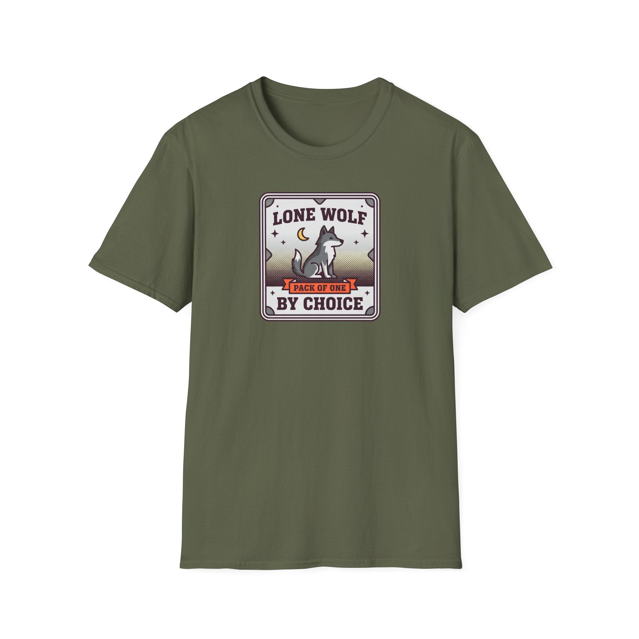 Funny Wolf T-Shirt | Lone Wolf By Choice Pack of One Moon Badge Graphic Tee | Wolf Lover Gift