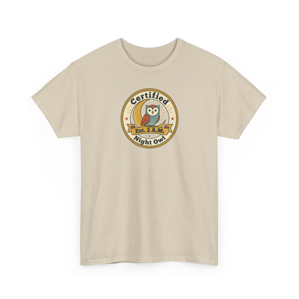 Certified Night Owl T-Shirt | Funny Night Owl Tee | Retro Owl Badge Shirt | Gift for Night Owls