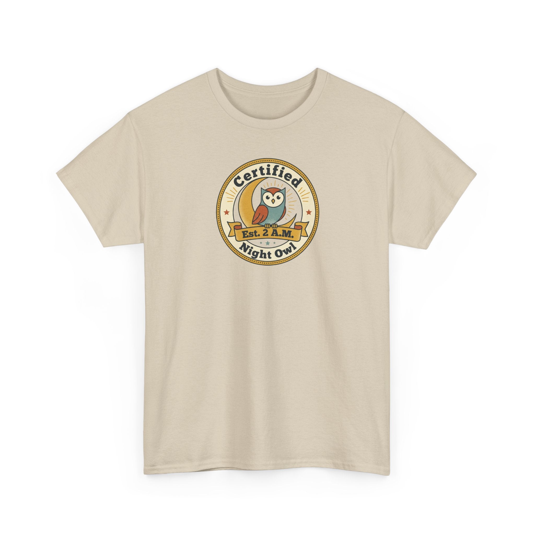 Certified Night Owl T-Shirt | Funny Night Owl Tee | Retro Owl Badge Shirt | Gift for Night Owls