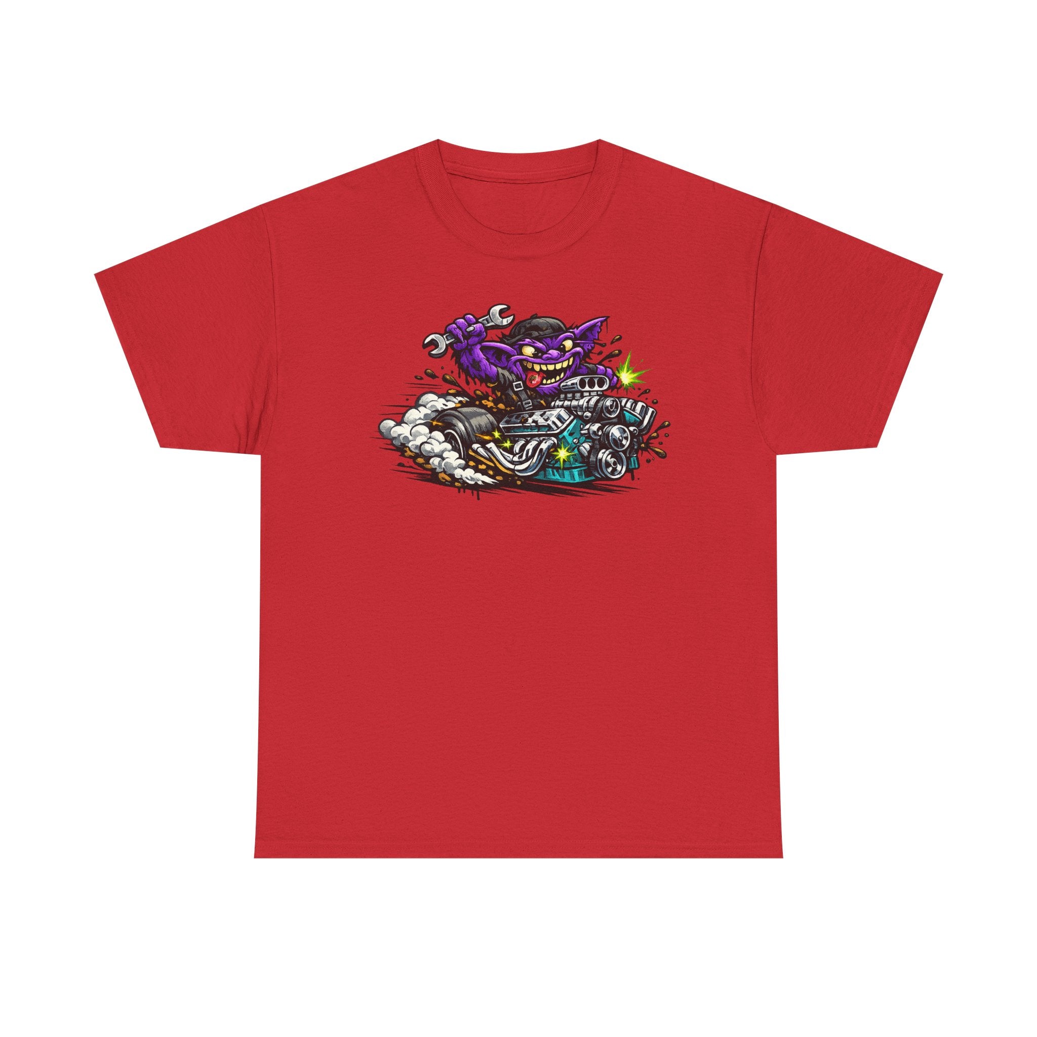 Purple Grinning Cat Biker Tee | Retro Cartoon Motorcycle Graphic T-Shirt, Unisex Streetwear Gift