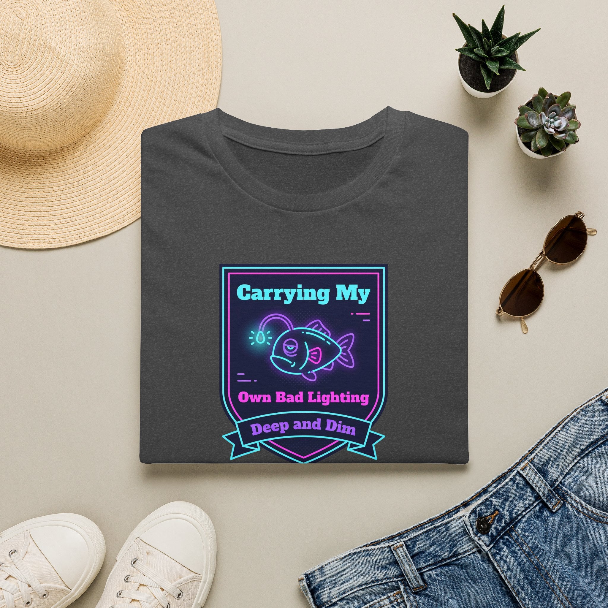 Funny Anglerfish T-Shirt | Carrying My Own Bad Lighting Deep Sea Neon Graphic Tee | Ocean Gift