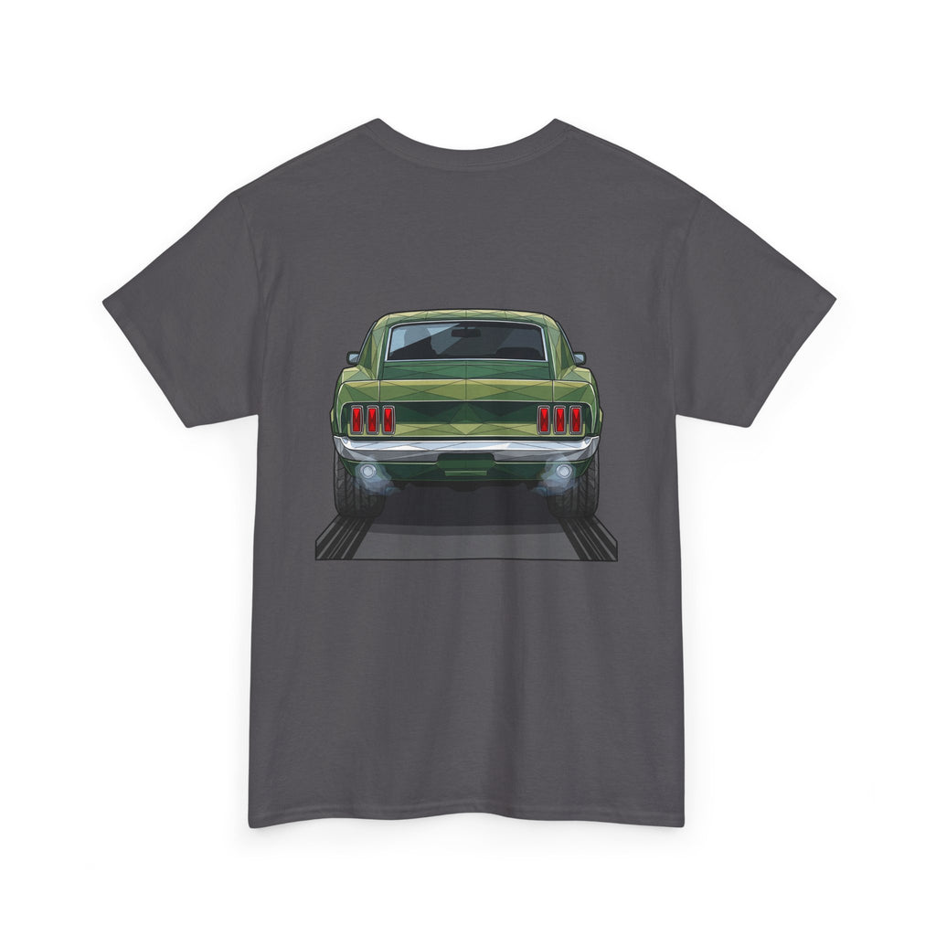 Green Classic Muscle Car T-Shirt | Vintage Mustang Front Back Illustration