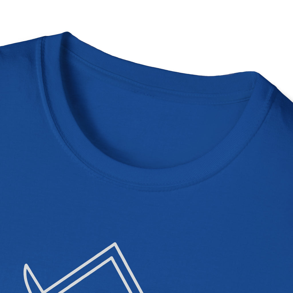 Royal blue T-shirt with crew neck and partial star-and-swords graphic