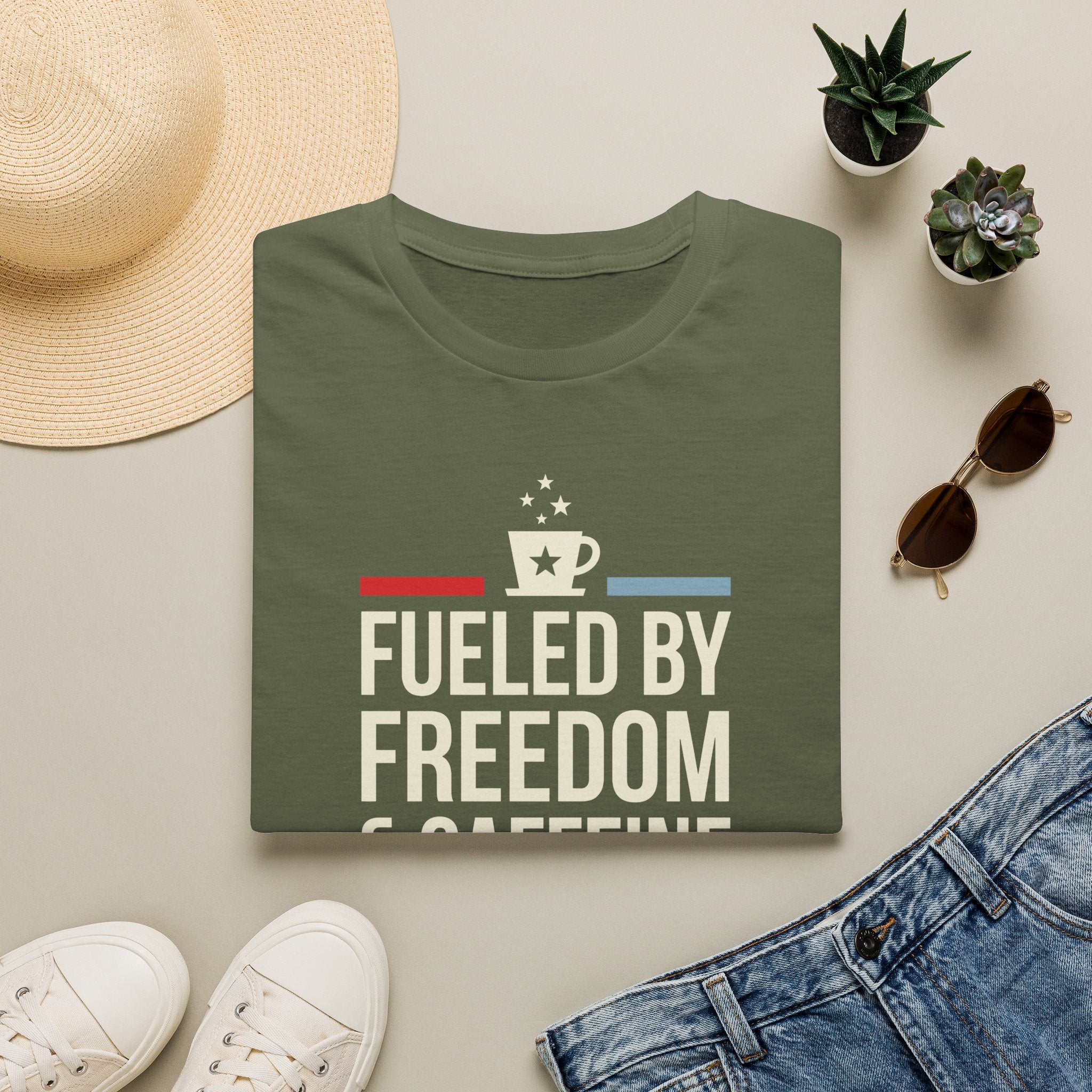 Fueled by Freedom & Caffeine T-Shirt | Patriotic Coffee Tee | Veteran Gift | Dark Colors | Americana