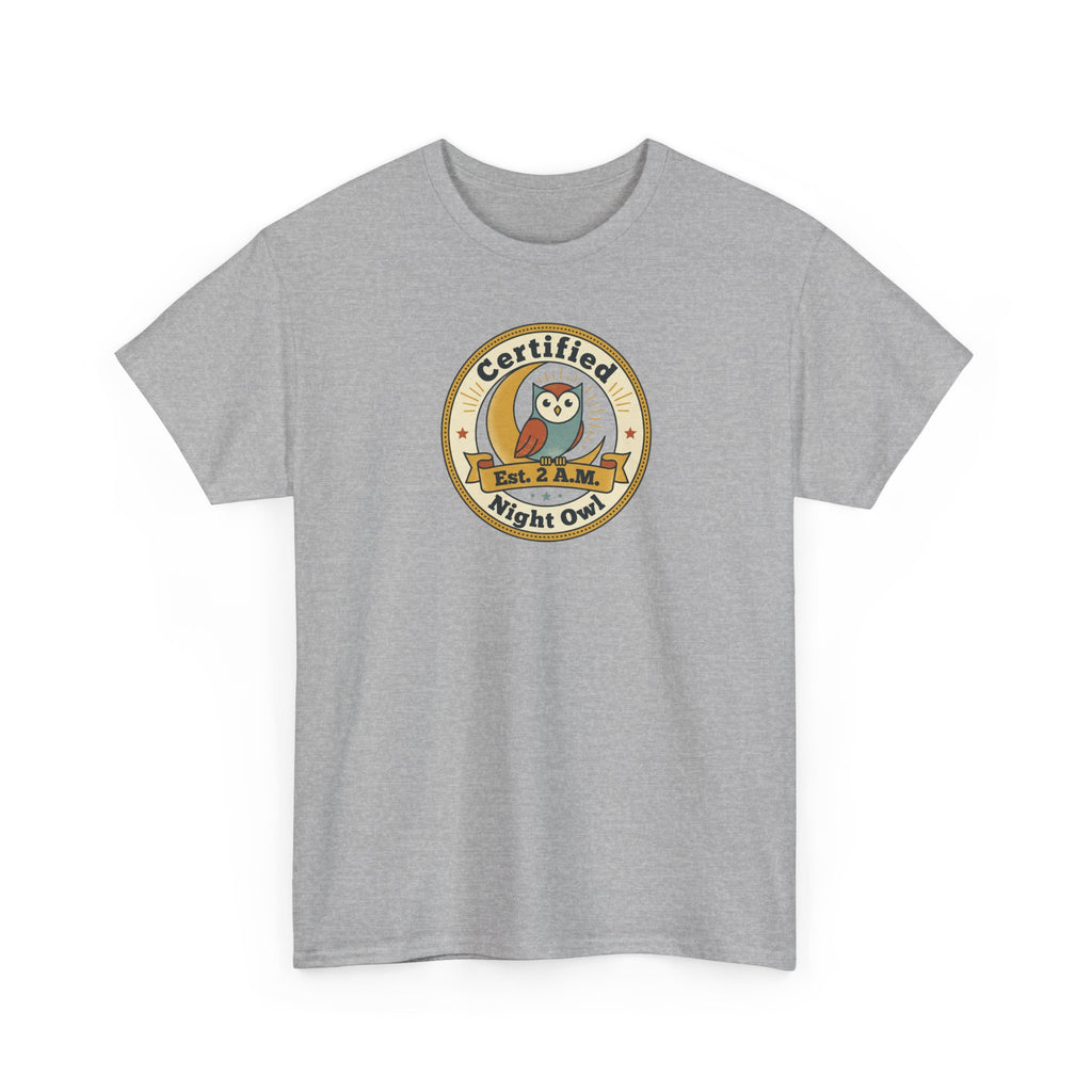 Certified Night Owl T-Shirt | Funny Night Owl Tee | Retro Owl Badge Shirt | Gift for Night Owls