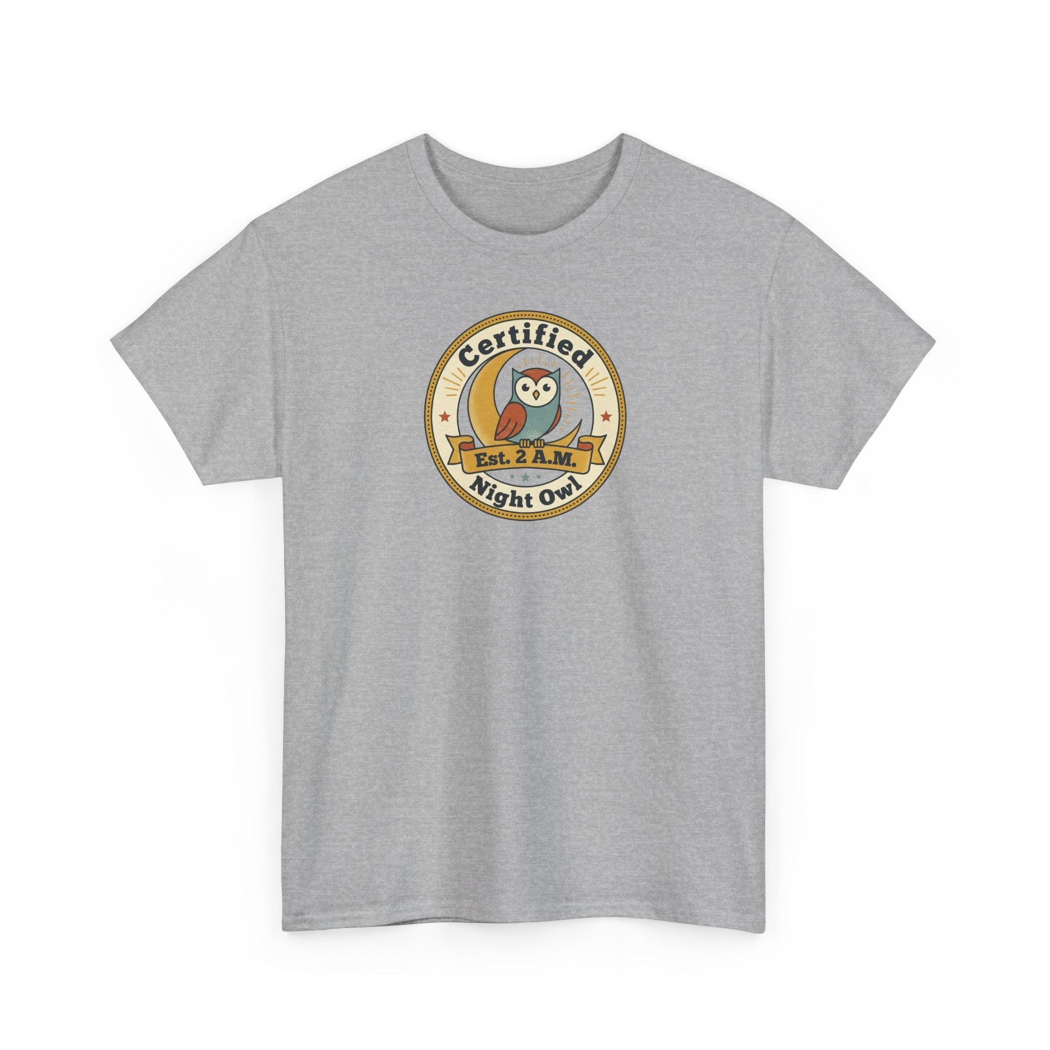 Certified Night Owl T-Shirt | Funny Night Owl Tee | Retro Owl Badge Shirt | Gift for Night Owls