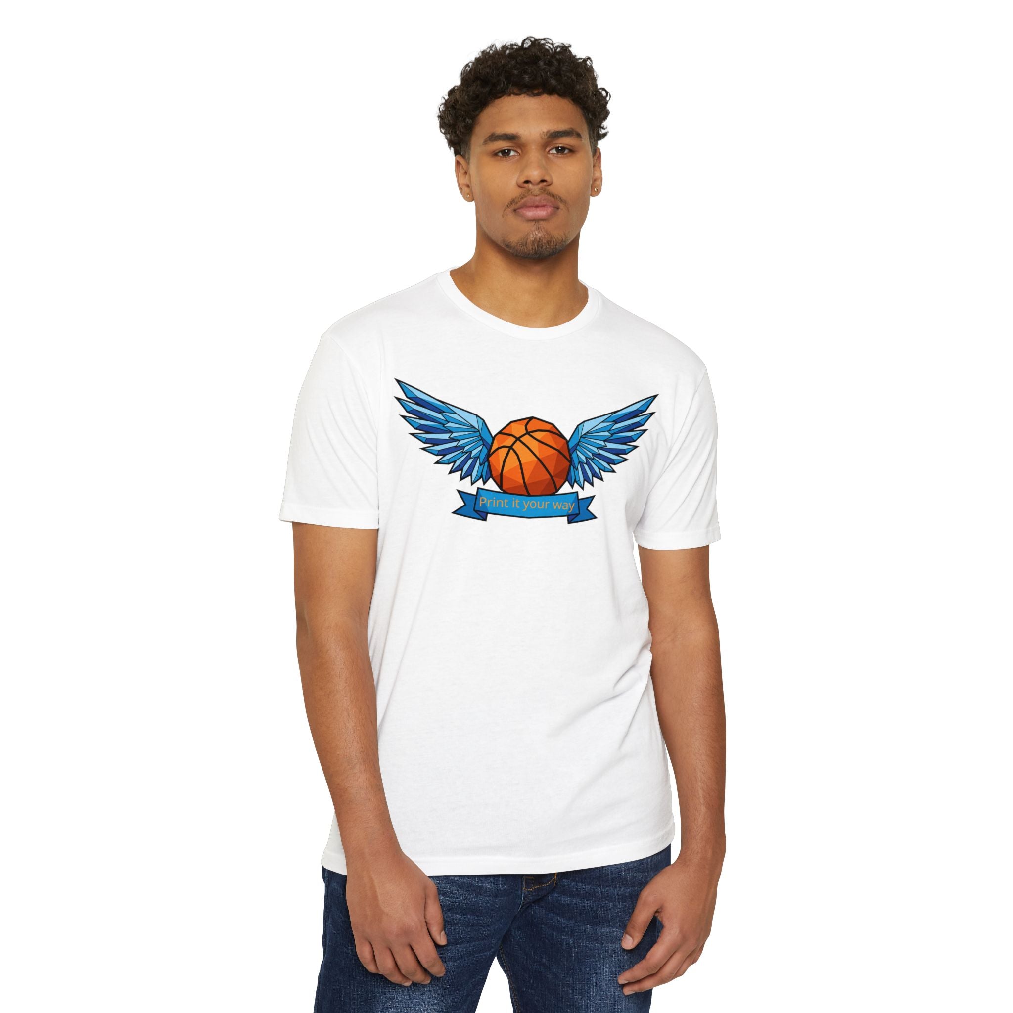 Custom Basketball T-Shirt Personalized Winged Basketball Banner Tee Add Your Name or Team Unisex