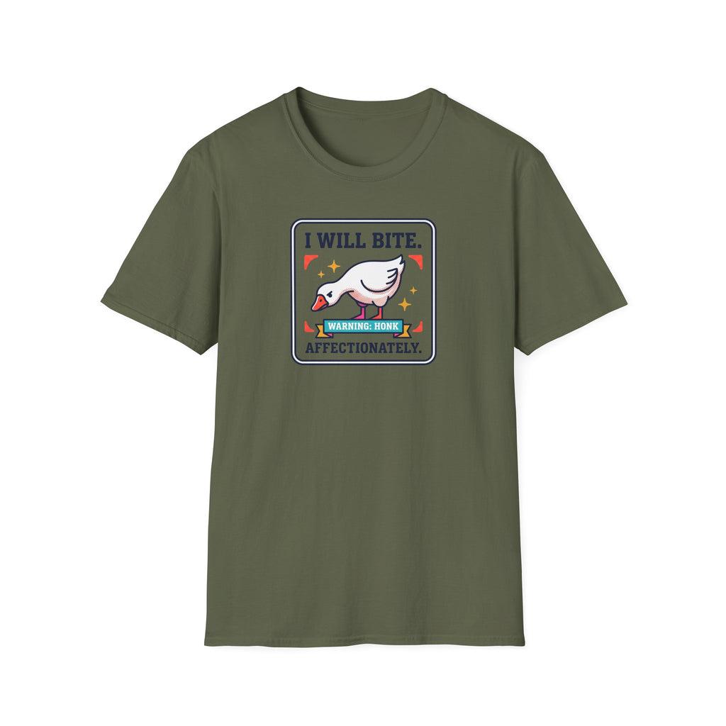 Funny Goose T-Shirt | I Will Bite Honking Goose Warning Graphic Tee | Funny Goose Lover Gift