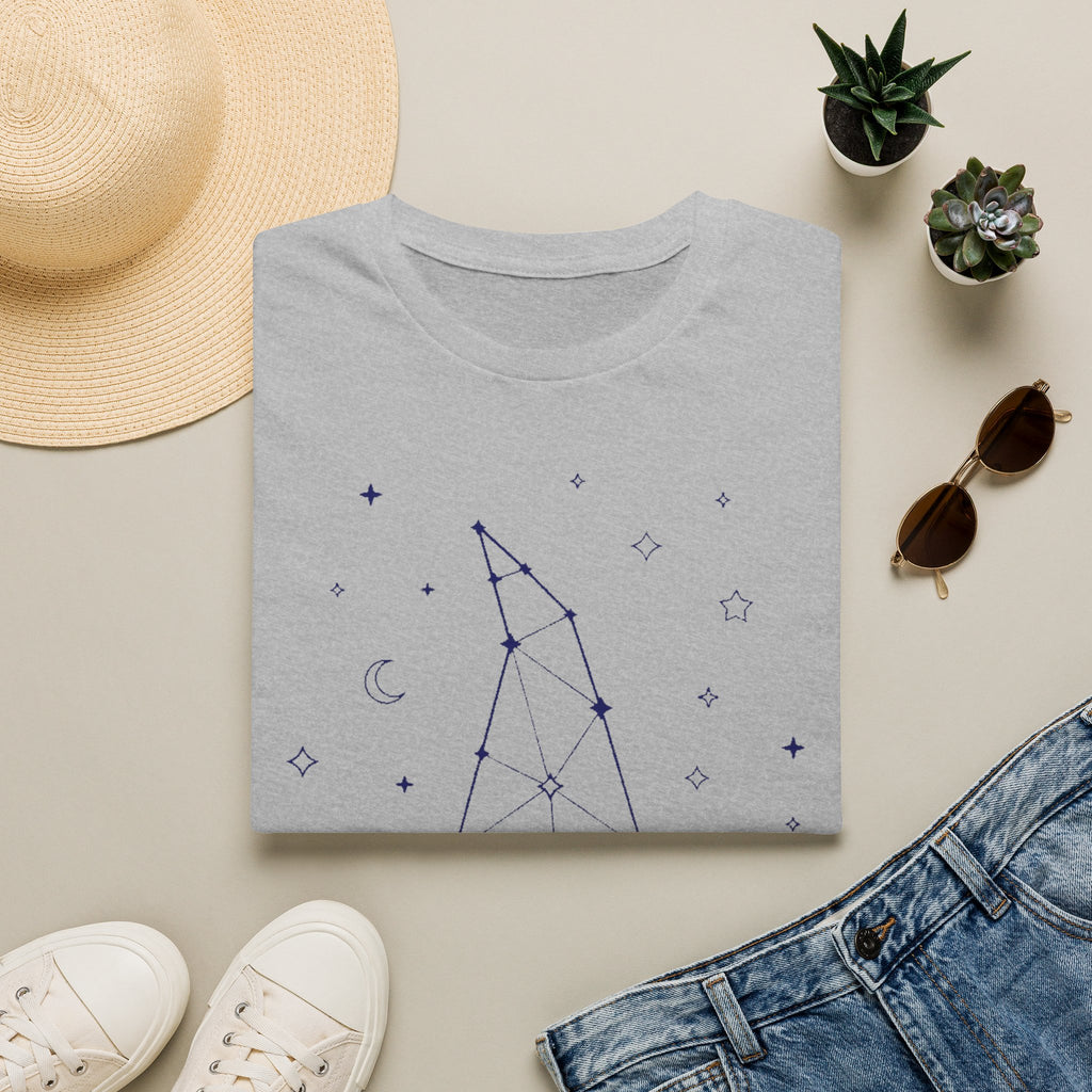 Light gray witch constellation graphic T-shirt with star and moon symbols