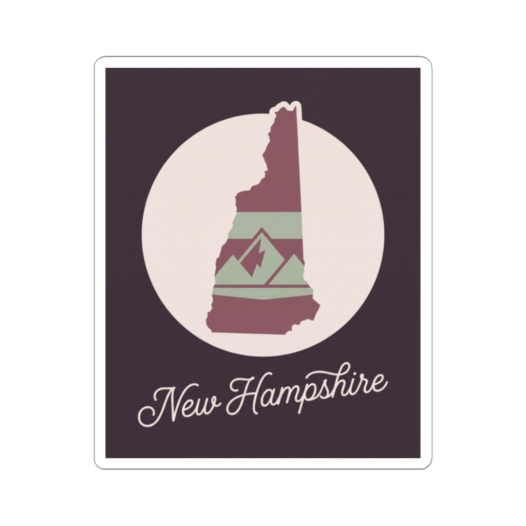 New Hampshire state silhouette kiss-cut decal sticker, state icon with mountain scene