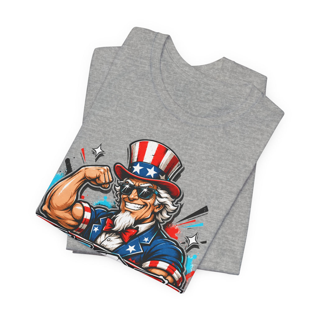 Patriotic Uncle Sam Muscle USA T-Shirt | 4th of July American Flag Graphic Tee