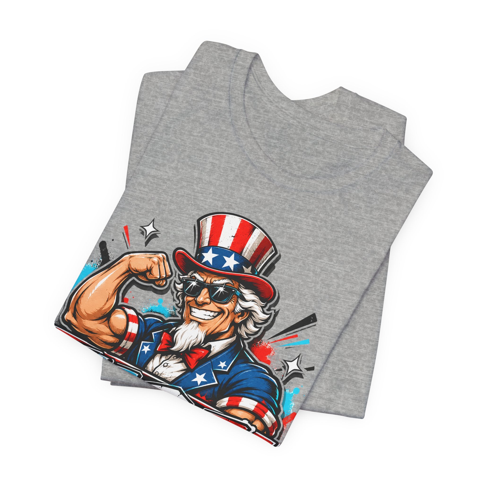 Patriotic Uncle Sam Muscle USA T-Shirt | 4th of July American Flag Graphic Tee