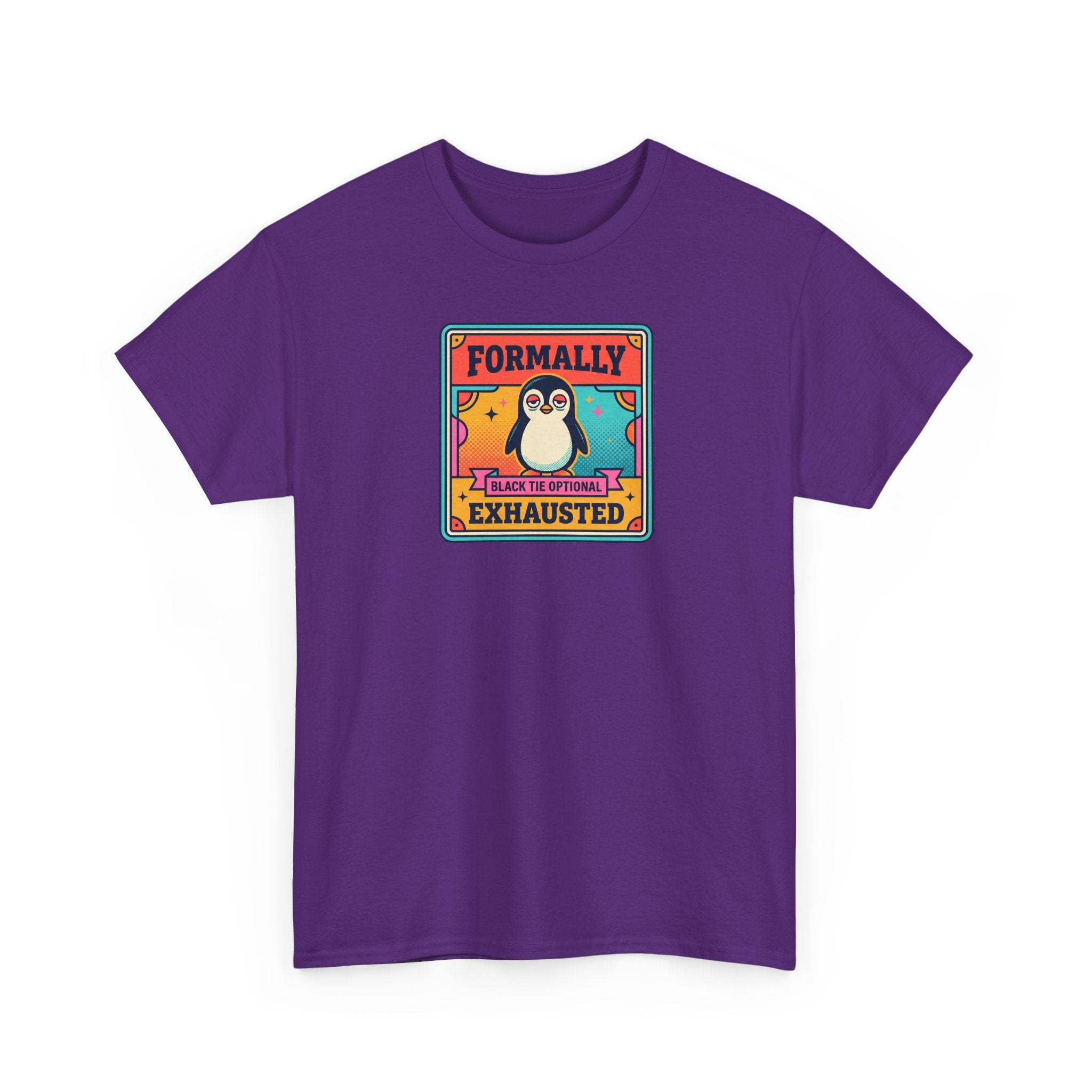 Formally Exhausted Penguin T-Shirt | Funny Tired Penguin Tee | Retro Humor Gift | Black Tie Optional