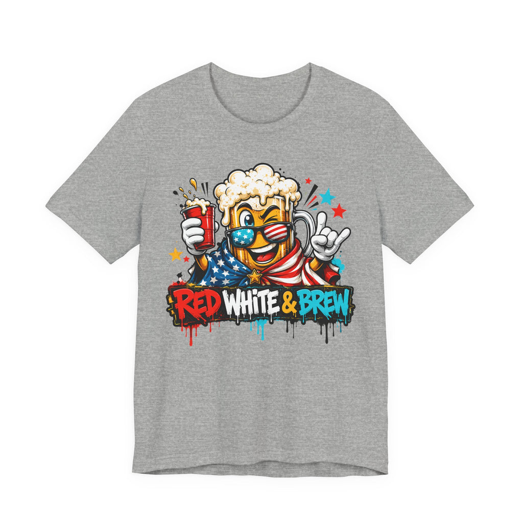 Red White & Brew 4th of July T-Shirt | Patriotic Beer Mascot American Flag Graphic Tee
