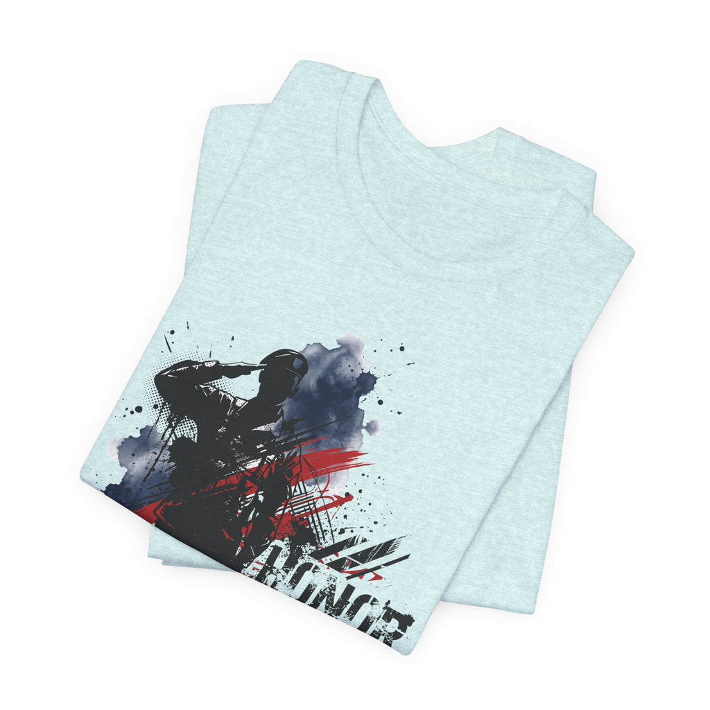 Light blue T-shirt with front military silhouette graphic