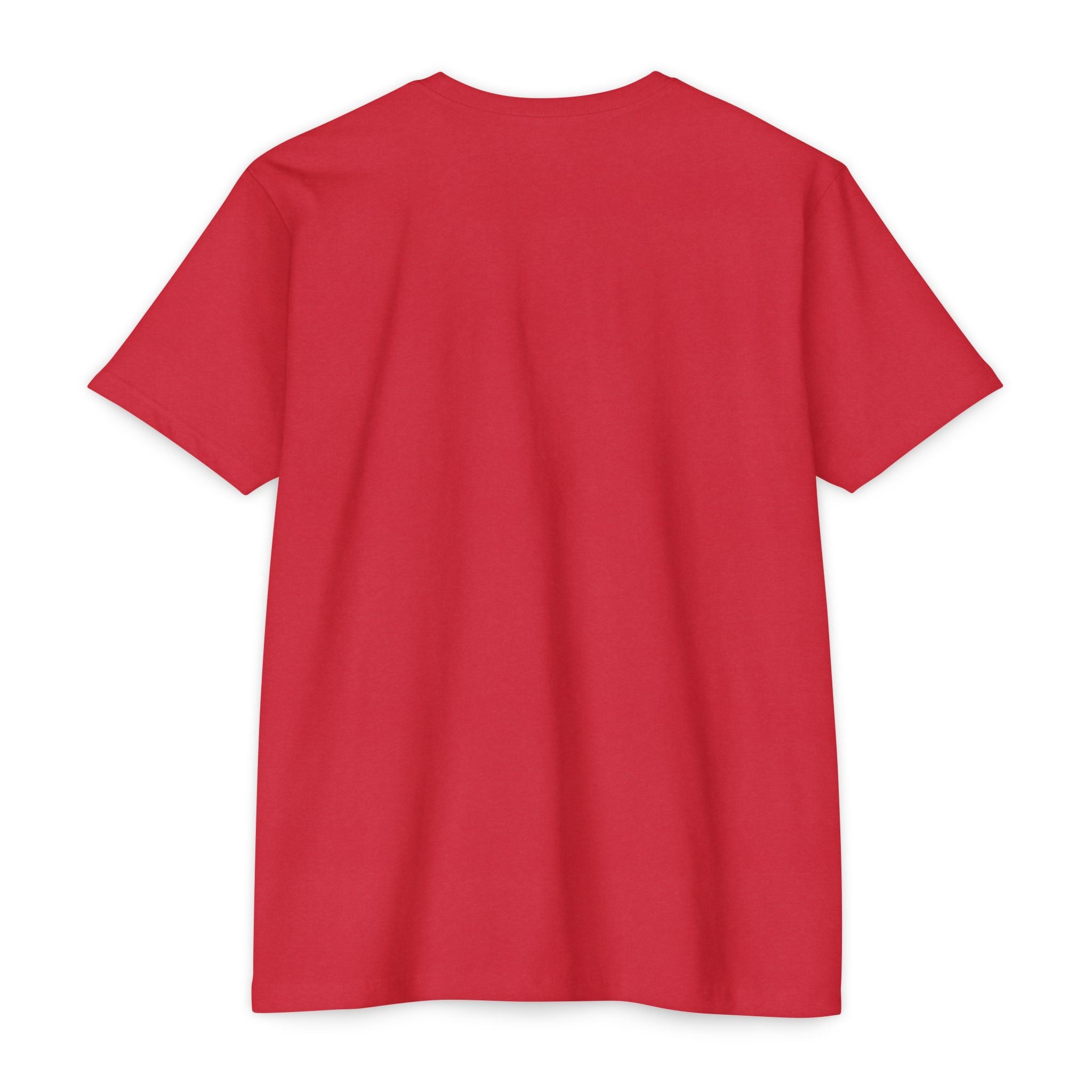 Plain red T-shirt with crew neck and short sleeves