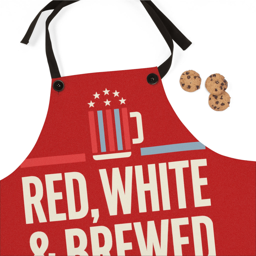Red White and Brewed Apron | Patriotic Beer BBQ Grilling Apron | Fourth of July Kitchen Apron | Funny USA Gift Apron