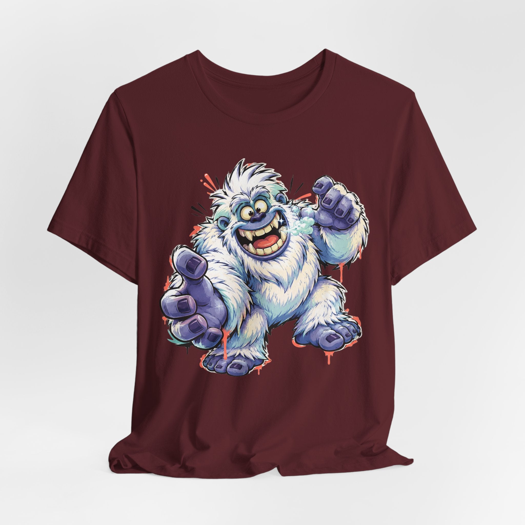 Playful Yeti Monster T-Shirt | Cartoon Sasquatch Tee, Snow Creature Illustration, Fun Unisex Gift