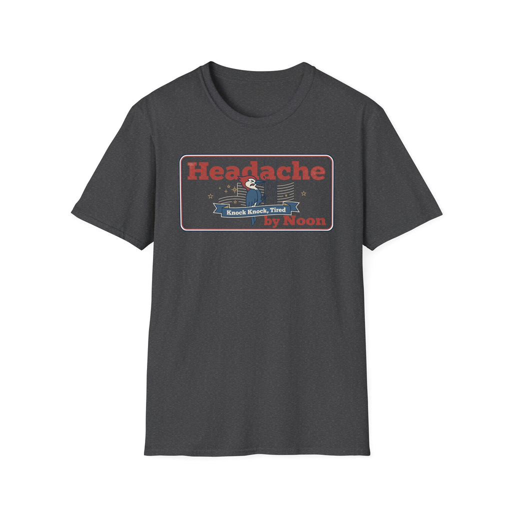 Funny Headache T-Shirt | Knock Knock Tired by Noon Retro Graphic Tee | Sarcastic Humor Gift