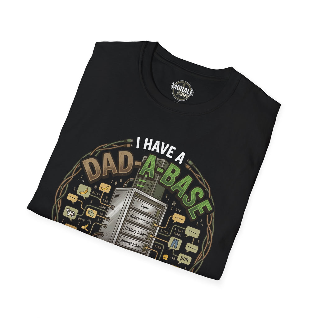 Black graphic T-shirt: “I have a DAD-A-BOT” joke design