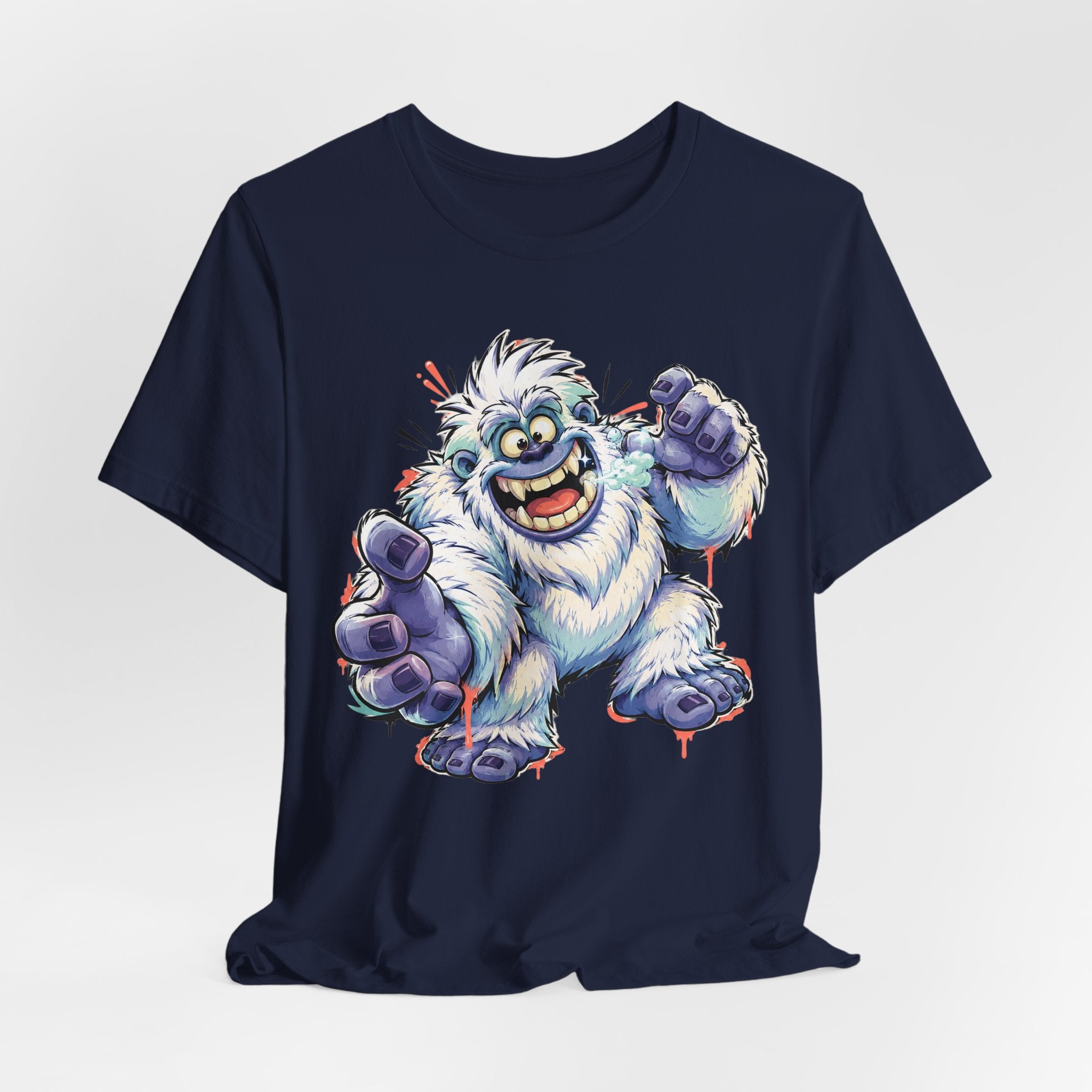 Playful Yeti Monster T-Shirt | Cartoon Sasquatch Tee, Snow Creature Illustration, Fun Unisex Gift