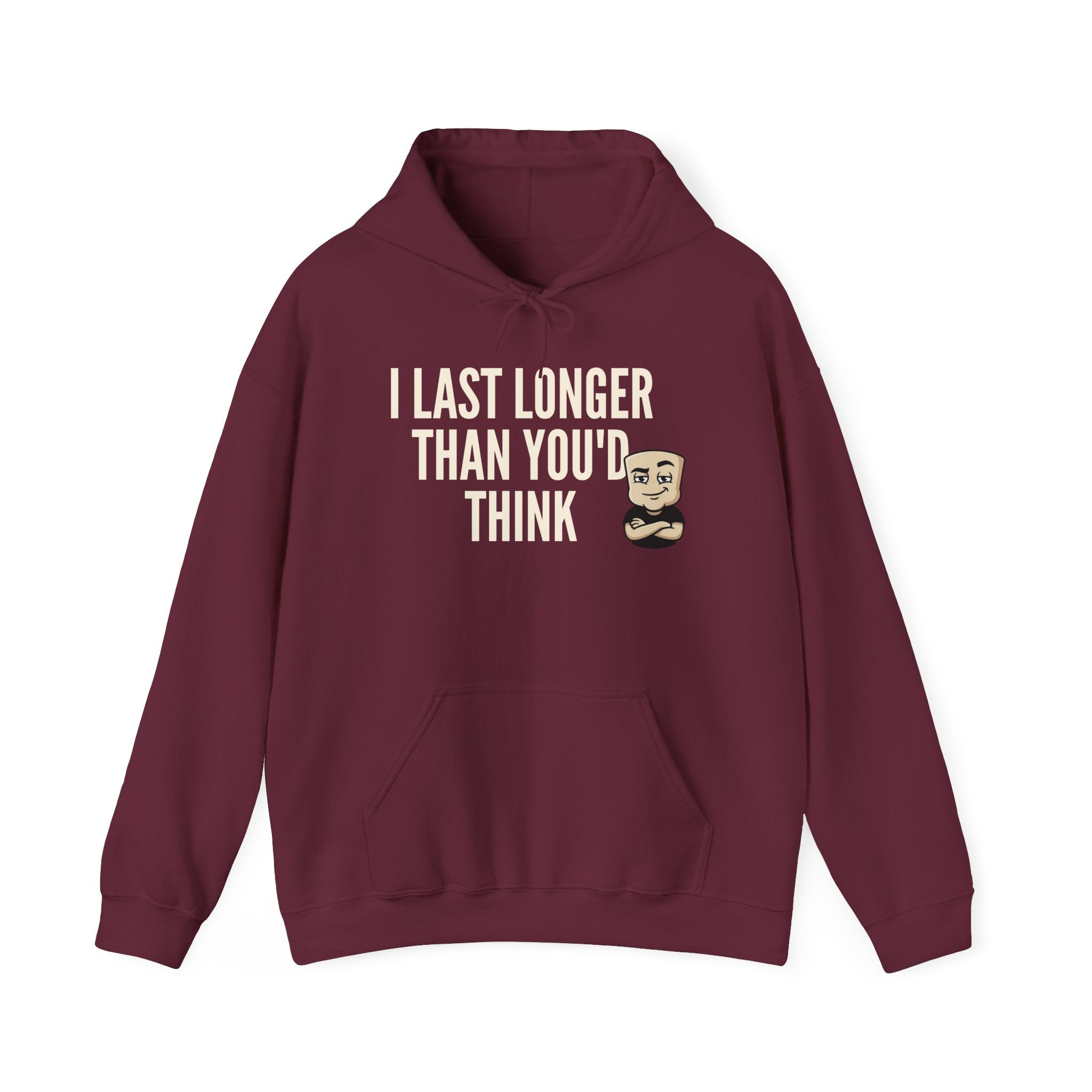 I Last Longer Than You'd Think Hoodie | Funny Adult Humor Beard Guy Graphic Sweatshirt Gift