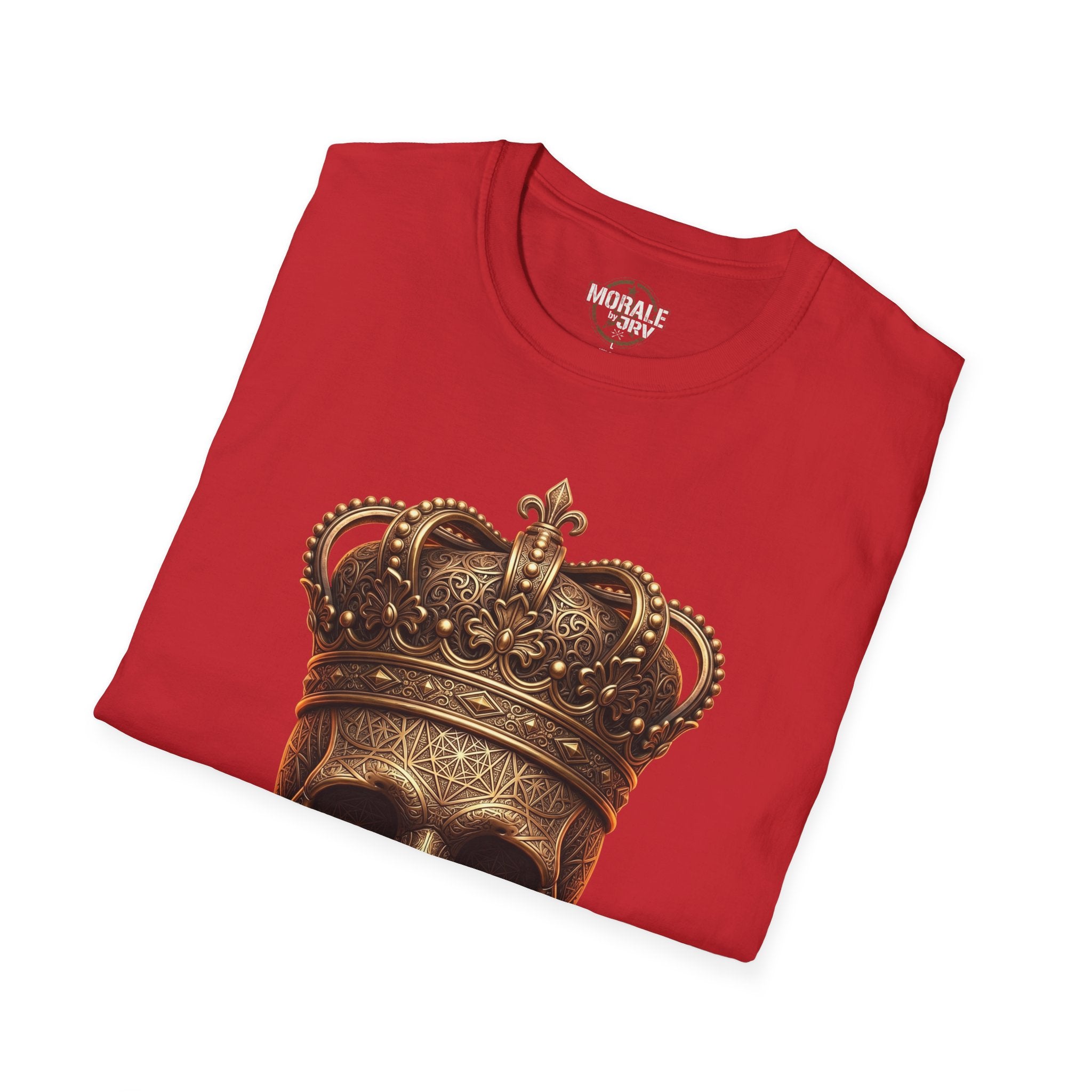 Gold Crown Skull T-Shirt, red; ornate gold crown skull-style graphic on chest