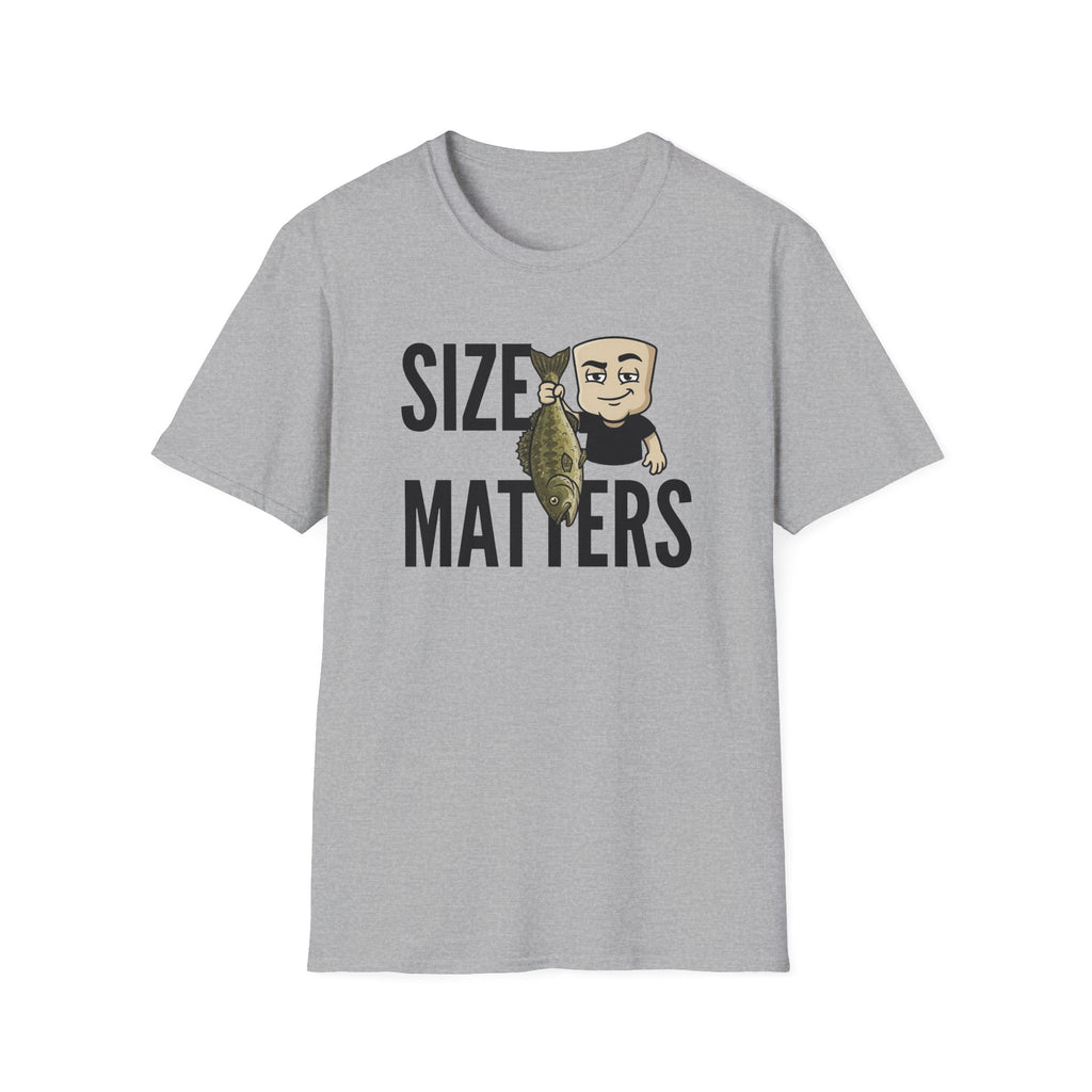Size Matters T-Shirt, Funny Fishing Tee, Fisherman Angler Gift Shirt, Sarcastic Bass Fishing Humor Tee for Men & Women